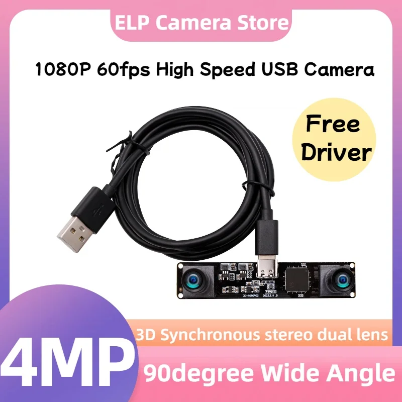 ELP 4MP 60fps 3D Stereo Synchronous USB Camera Module 3840*1080P 90° Wide Angle mini Dual lens camera for Facial Recognition
ELP 4MP 60fps 3D Stereo Synchronous USB Camera Module 3840*1080P 90° Wide Angle mini Dual lens camera for Facial Recognition