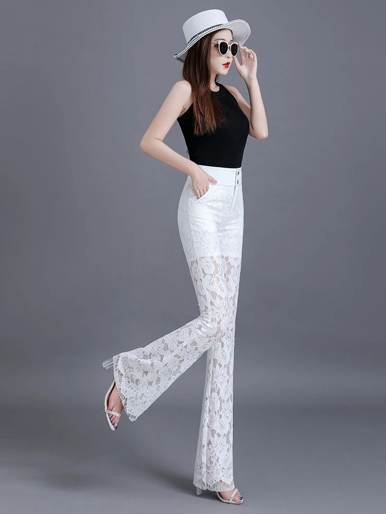 Women White Lace Dropped Flare Trousers High Waist 2026 Summer New Slimming Lightweight Casual Pants with Flow Fit
Women White Lace Dropped Flare Trousers High Waist 2026 Summer New Slimming Lightweight Casual Pants with Flow Fit