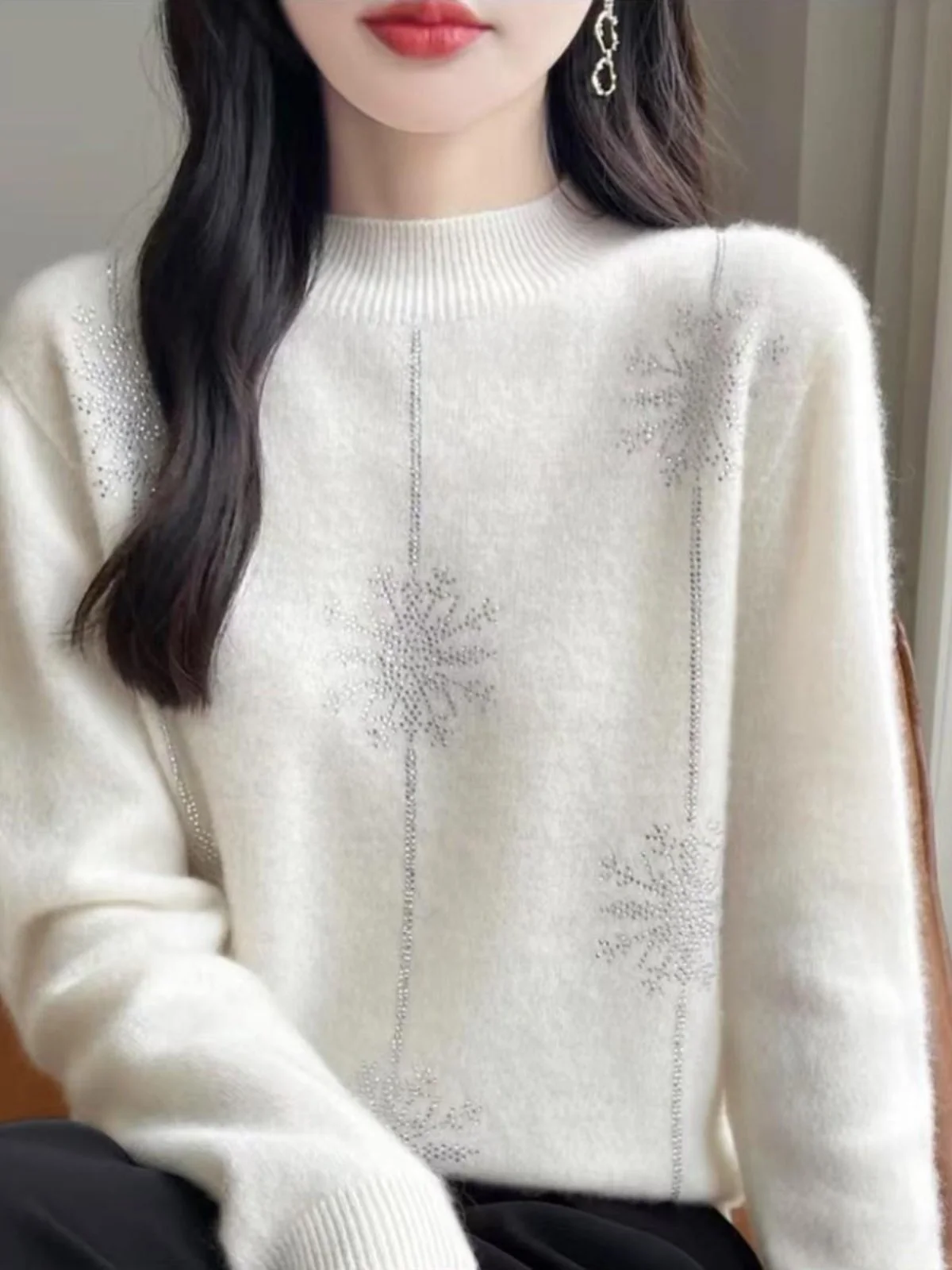 White Heavy-Du Rhinestone f-High Collar Sweater Women's Faion Autumn New Gentle Match Base irt Warm Commute Sle Lo...
White Heavy-Du Rhinestone f-High Collar Sweater Women's Faion Autumn New Gentle Match Base irt Warm Commute Sle Lo...