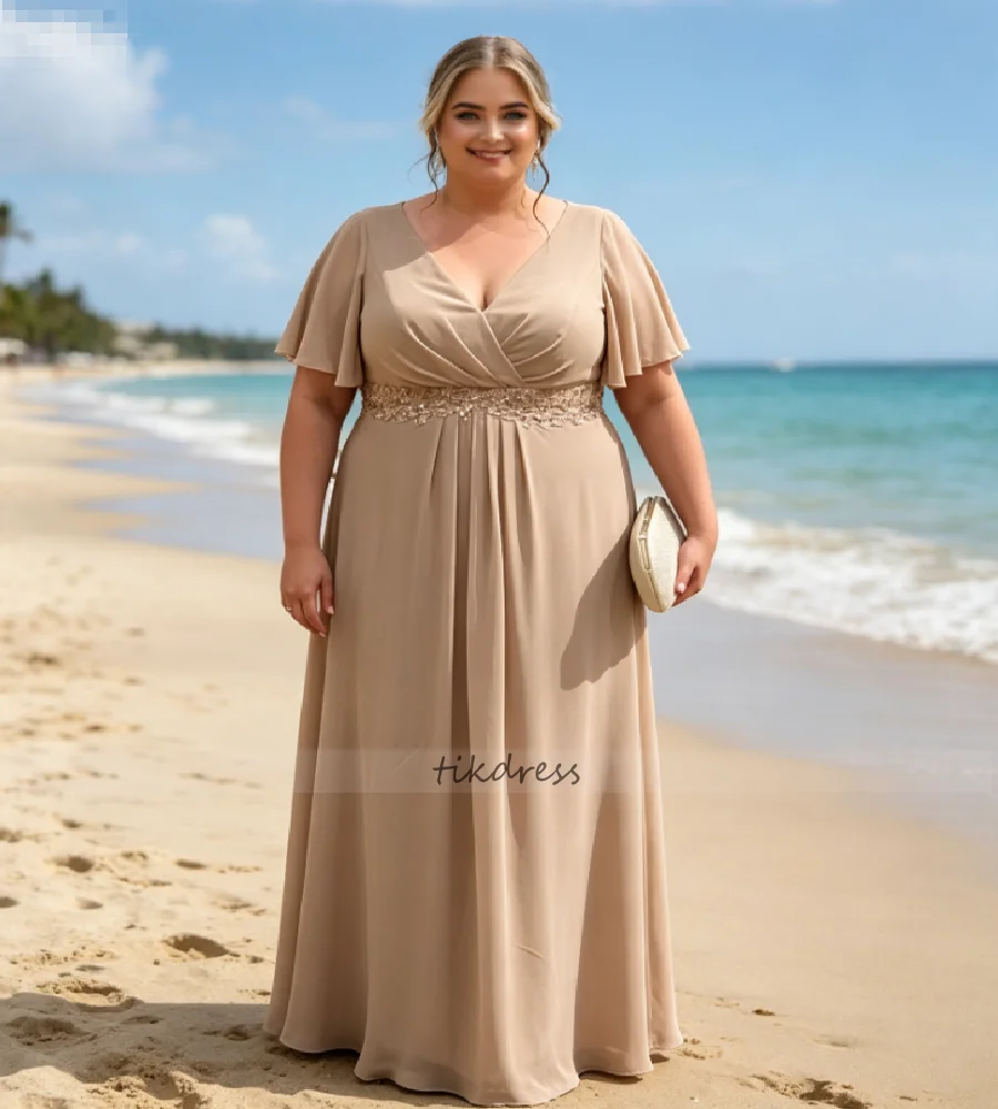Plus Size Chiffon Mother of The Bride Dress V Neck Flutter Sleeves Champgne Empire Waist Floor Length Wedding Guest Evening Gown
Plus Size Chiffon Mother of The Bride Dress V Neck Flutter Sleeves Champgne Empire Waist Floor Length Wedding Guest Evening Gown