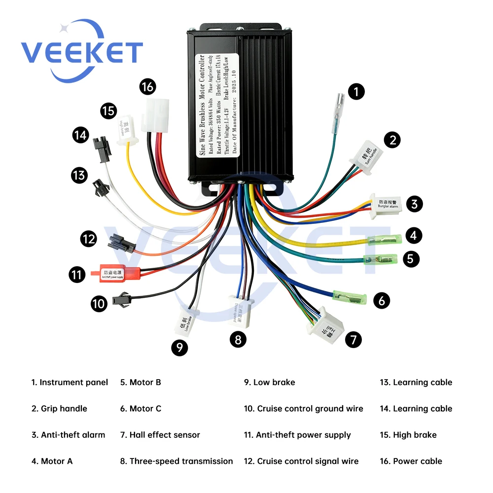 36V 48V Brushless Motor Controller 350W Sine Wave Triple-Mode Electric Bike Scooter Accessories Waterproof Design
36V 48V Brushless Motor Controller 350W Sine Wave Triple-Mode Electric Bike Scooter Accessories Waterproof Design