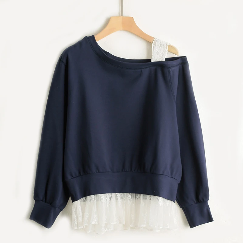 Hange Lace Splice Shoulder Bared Sweatshirt One Shoulder Collar Patchwork Women's Loose Fit Long Sleeve Casual Spring Fashion
Hange Lace Splice Shoulder Bared Sweatshirt One Shoulder Collar Patchwork Women's Loose Fit Long Sleeve Casual Spring Fashion
