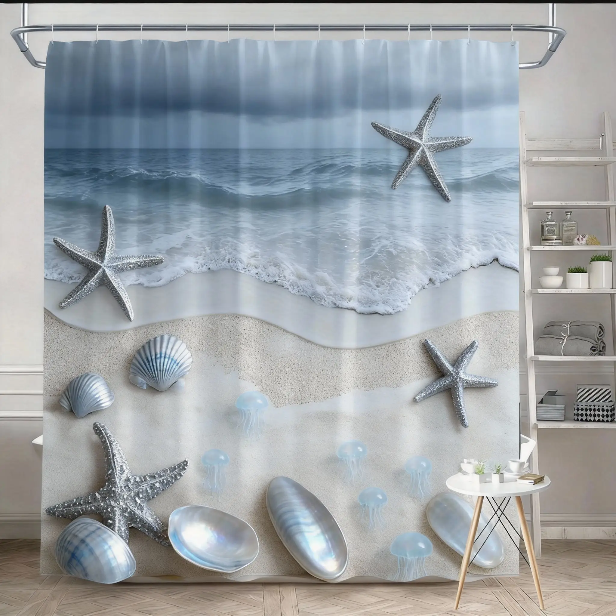 Пляжная занавеска для душа 180x180 см – Морские волны, песчаный берег и ракушки в нейтральных тонах, декор для ванной в морском стиле, 12 крючков
Пляжная занавеска для душа 180x180 см – Морские волны, песчаный берег и ракушки в нейтральных тонах, декор для ванной в морском стиле, 12 крючков