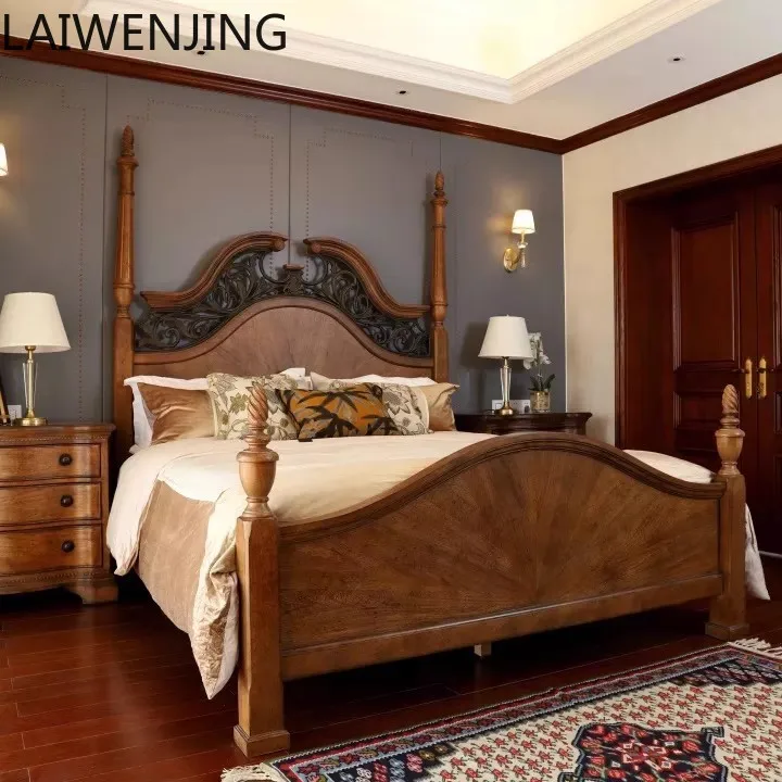 MJY American column solid wood, French American retro carved double bed furniture
MJY American column solid wood, French American retro carved double bed furniture