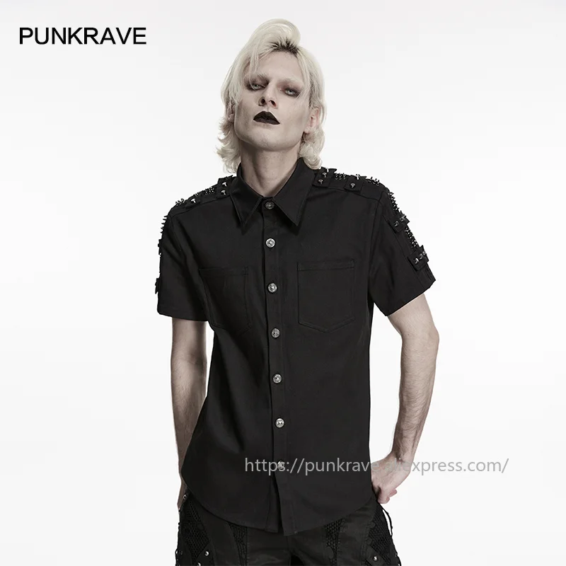 PUNK RAVE Men's Punk Pressed Faux Leather Hardcore Shirt Classic Enhances Body Shoulder Metal Studs Personalized Dark Tops
PUNK RAVE Men's Punk Pressed Faux Leather Hardcore Shirt Classic Enhances Body Shoulder Metal Studs Personalized Dark Tops