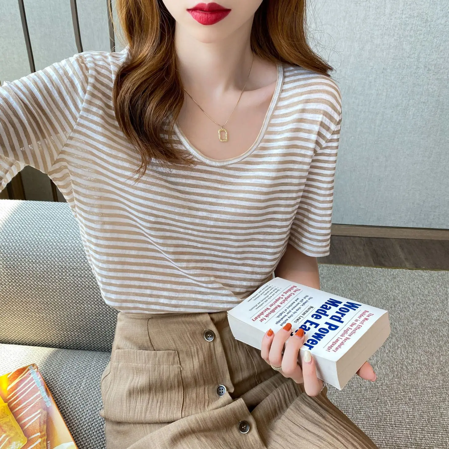 Bamboo Cotton Striped Short Sleeves T-shirt for Women Summer Loose Casual Simply Comfort Versatile Tops Fashion Women Clothing
Bamboo Cotton Striped Short Sleeves T-shirt for Women Summer Loose Casual Simply Comfort Versatile Tops Fashion Women Clothing