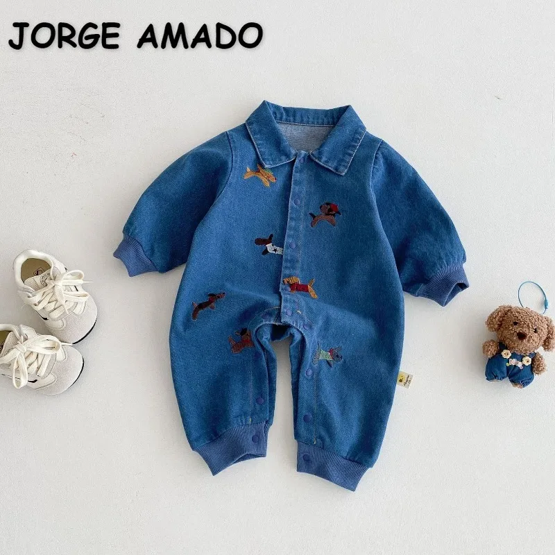 New Spring Autumn Boy Girl Cartoon Rompers Cute Dog Embroidery Turn-down Collar Denim Jumpsuit Baby Birthday Clothes H5330
New Spring Autumn Boy Girl Cartoon Rompers Cute Dog Embroidery Turn-down Collar Denim Jumpsuit Baby Birthday Clothes H5330