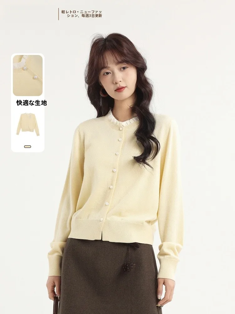 Elegant round Neck Open Cardigan Sweater Women's Versatile Slimming Knitted Top Polyester Acrylic Nylon Wool Blend Spring New
Elegant round Neck Open Cardigan Sweater Women's Versatile Slimming Knitted Top Polyester Acrylic Nylon Wool Blend Spring New