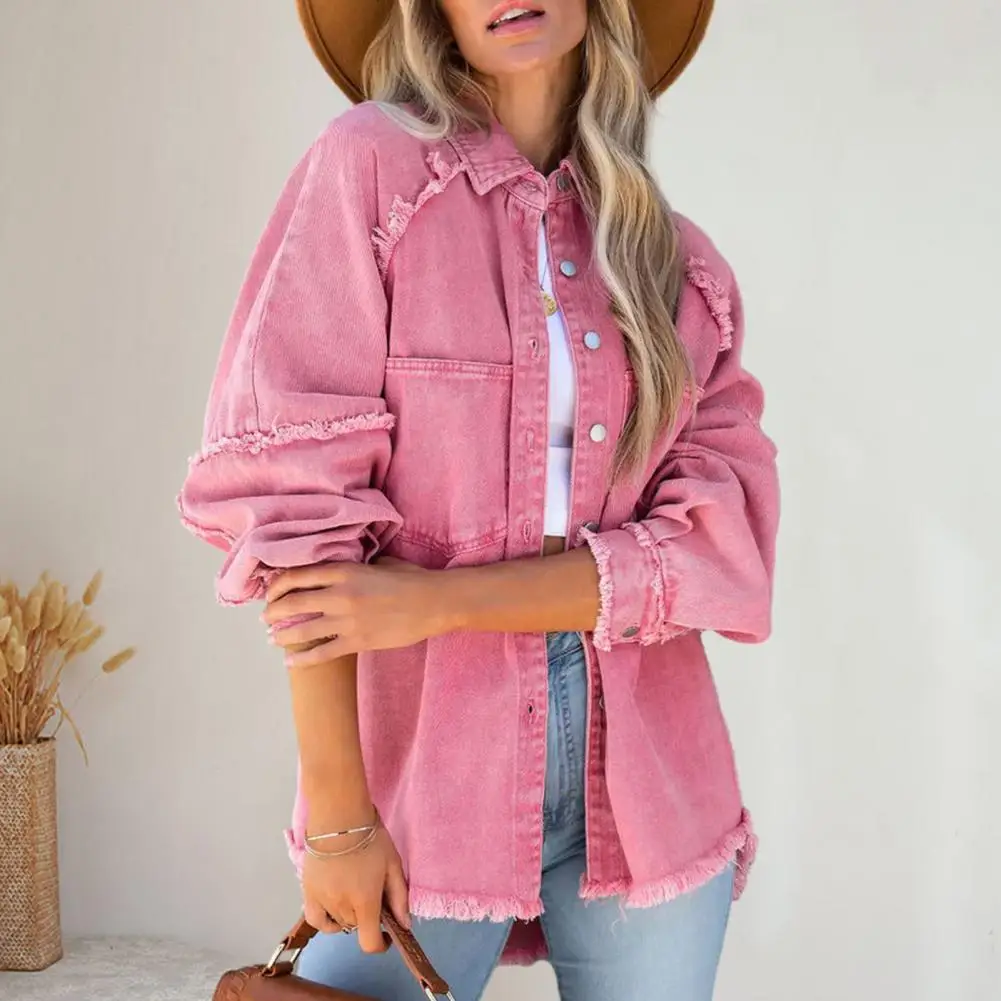 Женское джинсовое пальто с отложным воротником и длинными рукавами, однобортный кардиган на пуговицах, верхняя одежда с карманами, однотонная весна 
Женское джинсовое пальто с отложным воротником и длинными рукавами, однобортный кардиган на пуговицах, верхняя одежда с карманами, однотонная весна