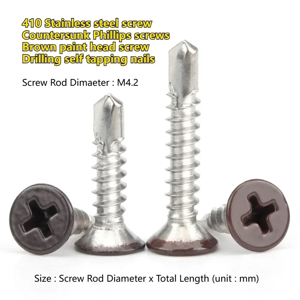 VyTNlpXA M4.2 410 Stainless steel Countersunk Phillips screws Brown paint head screw Flat heads bolts Drilling self tapping thre
VyTNlpXA M4.2 410 Stainless steel Countersunk Phillips screws Brown paint head screw Flat heads bolts Drilling self tapping thre