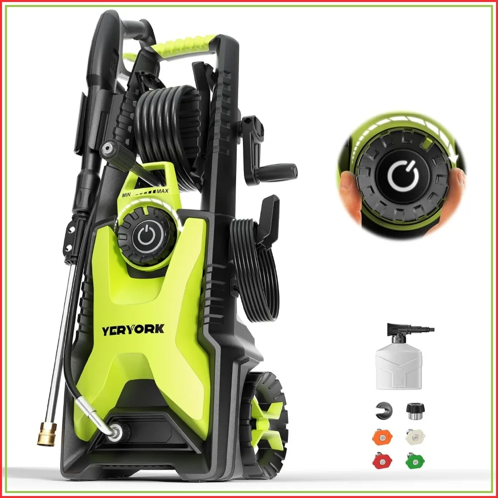 Adjustable 5000 PSI Pressure Washer, 2.5 GPM, 33ft Retractable Hose Reel, Stainless Steel Lance, 4 Nozzles & Foam Cannon
Adjustable 5000 PSI Pressure Washer, 2.5 GPM, 33ft Retractable Hose Reel, Stainless Steel Lance, 4 Nozzles & Foam Cannon