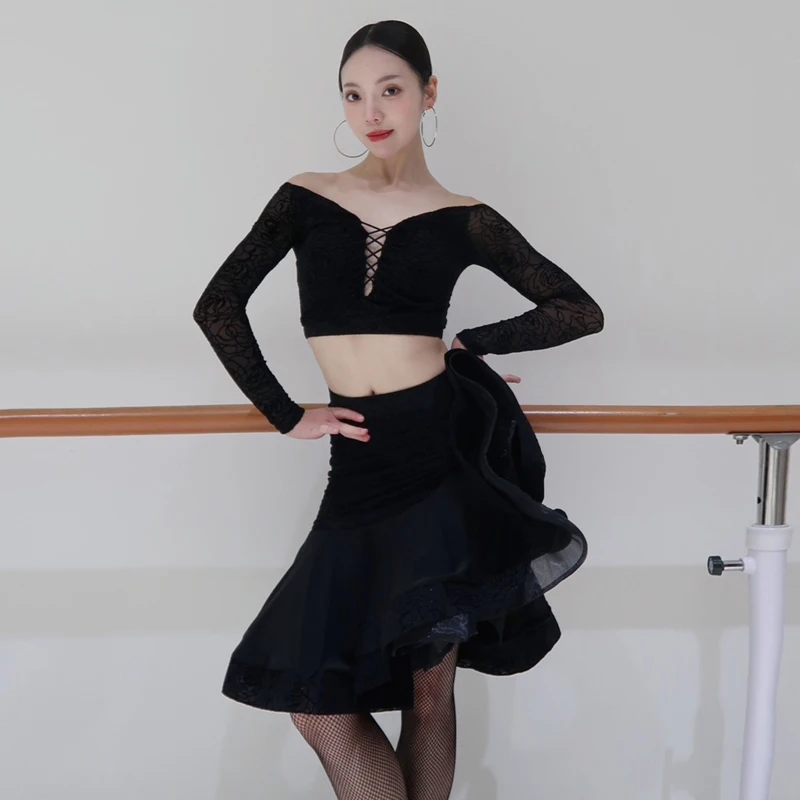 Adults Samba Latin Dance Competition Costumes Women Black Long Sleeved Top Chacha Skirts Stage Performance Clothes SL11479
Adults Samba Latin Dance Competition Costumes Women Black Long Sleeved Top Chacha Skirts Stage Performance Clothes SL11479