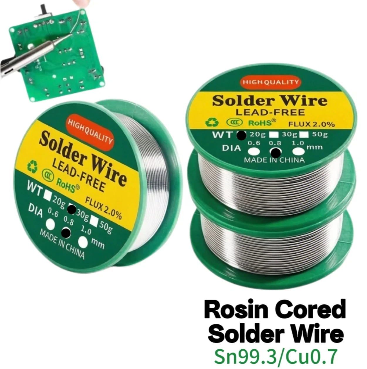 20g-50g Lead-free No-clean High Purity Solder Wire Tin Low Melting Point Degrees Solder Wire for Electronic Repair Sn99.3cu0.7
20g-50g Lead-free No-clean High Purity Solder Wire Tin Low Melting Point Degrees Solder Wire for Electronic Repair Sn99.3cu0.7