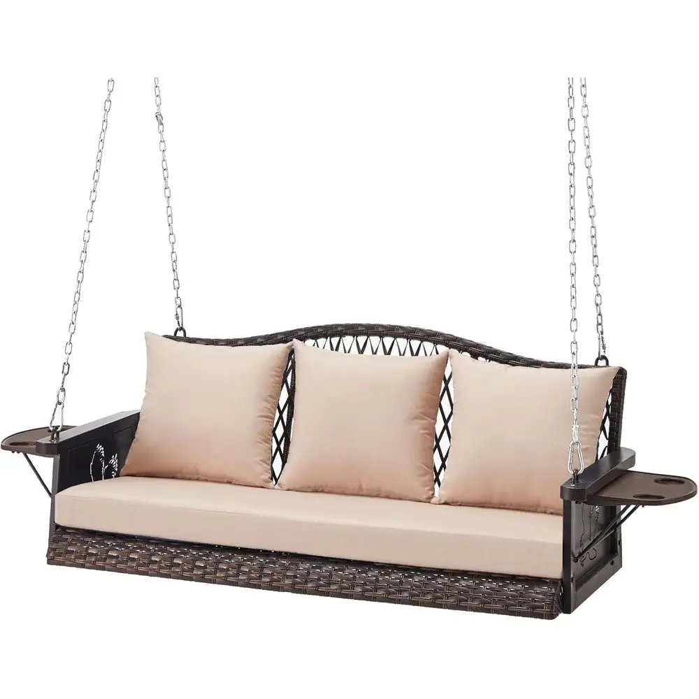 Durable 3-Person Wicker Swing with 900lbs Capacity, Hanging Chains, Cushions, and Cup Holder for Outdoor Patio
Durable 3-Person Wicker Swing with 900lbs Capacity, Hanging Chains, Cushions, and Cup Holder for Outdoor Patio