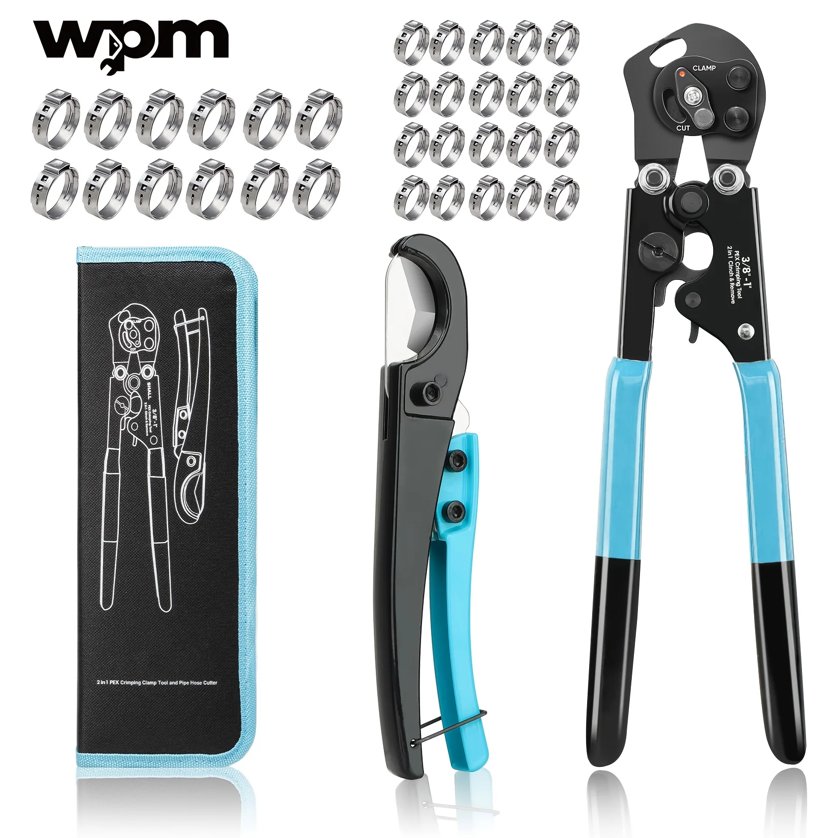 Pex Crimping Clamp Cinch Tool And Pipe Hose Cutter, Pipe Fitting Crimper Tool Kit Meets ASTM F2098 for 3/8" to 1" Stainless Steel Clamps Including 20pcs 1/2", 10pcs 3/4" Clamps with Storage Bag
Pex Crimping Clamp Cinch Tool And Pipe Hose Cutter, Pipe Fitting Crimper Tool Kit Meets ASTM F2098 for 3/8" to 1" Stainless Steel Clamps Including 20pcs 1/2", 10pcs 3/4" Clamps with Storage Bag
