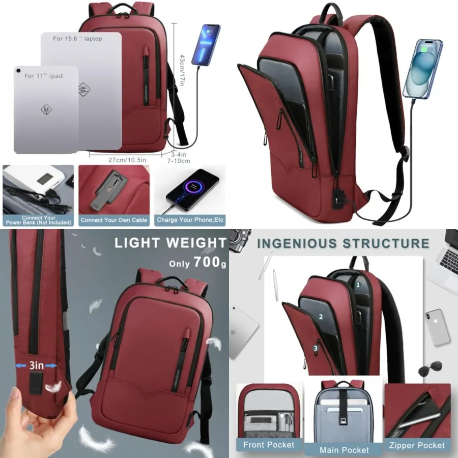 Backpack for Men Business Slim Backpack with USB Charger Computer Lightweight Anti-theft Travel
Backpack for Men Business Slim Backpack with USB Charger Computer Lightweight Anti-theft Travel