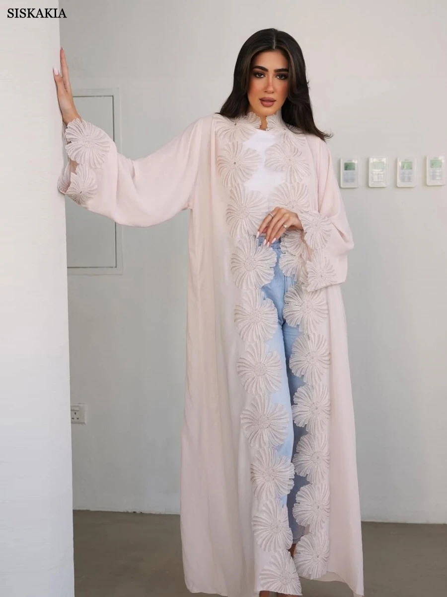 Siskakia мусульманские элегантные женские открытые абайи гипюровые кружевные вставки Дубайские роскошные женские абайи
Siskakia мусульманские элегантные женские открытые абайи гипюровые кружевные вставки Дубайские роскошные женские абайи