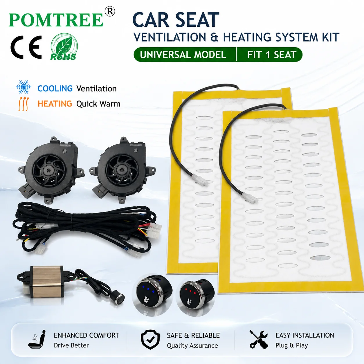 12V Universal Built-In Car Seat Heater & Ventilation System Kit 3-level Round Switch Control System Fit 1 Seat,For Four Seasons
12V Universal Built-In Car Seat Heater & Ventilation System Kit 3-level Round Switch Control System Fit 1 Seat,For Four Seasons