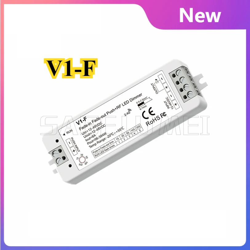 V1-F RF 1CH * 8A 5-скорость выцветания/безступенчатое затемнение для одноцветной светодиодной лентыЛегкий 12-48 В постоянного тока CV светодиодный диммер с выцветанием (Push Dim)
V1-F RF 1CH * 8A 5-скорость выцветания/безступенчатое затемнение для одноцветной светодиодной лентыЛегкий 12-48 В постоянного тока CV светодиодный диммер с выцветанием (Push Dim)