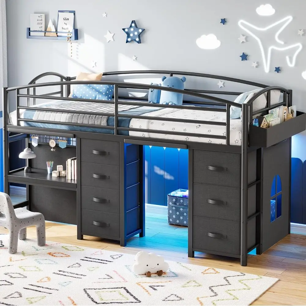 Low Lot Bed Twin Size with 7 Storage Ders, Desk and LED Lights, Heavy Duty Metal Kids Lot Bed with 12" H Saety Guardrail, Anti-C
Low Lot Bed Twin Size with 7 Storage Ders, Desk and LED Lights, Heavy Duty Metal Kids Lot Bed with 12" H Saety Guardrail, Anti-C