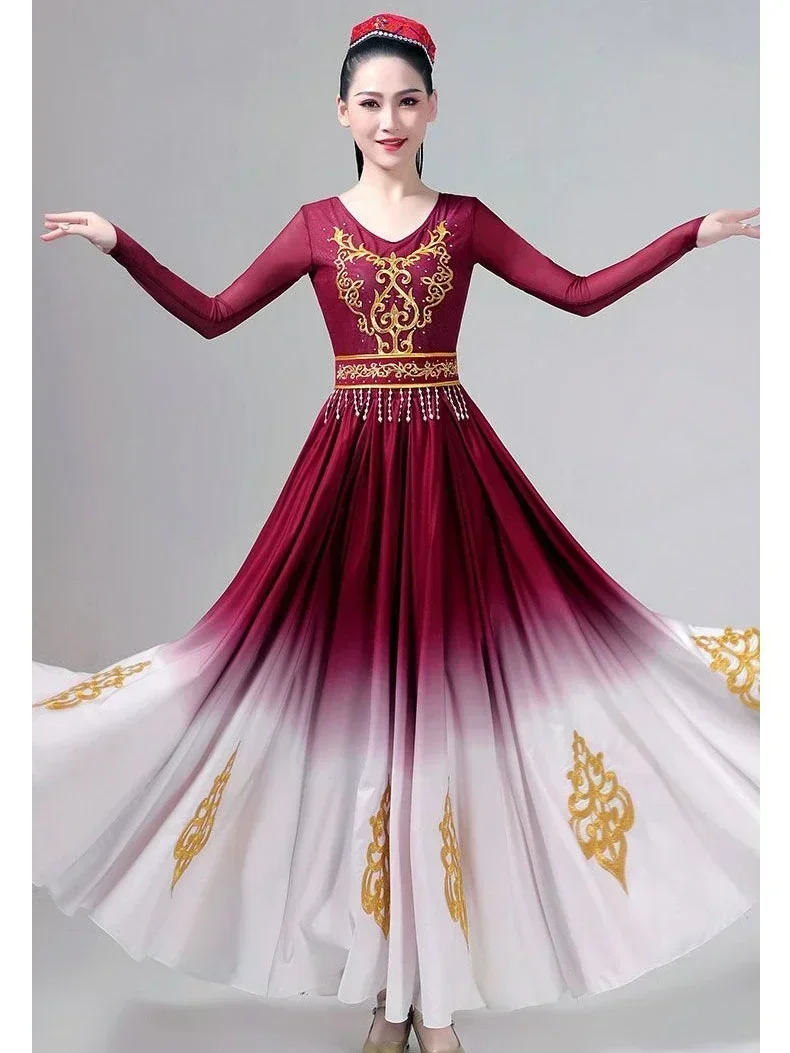 Xinjiang Uygur Dance Performance Clothes Female Big Swing Skirt Adult Minority Costume Practice Modern Dance Stage Outfit
Xinjiang Uygur Dance Performance Clothes Female Big Swing Skirt Adult Minority Costume Practice Modern Dance Stage Outfit
