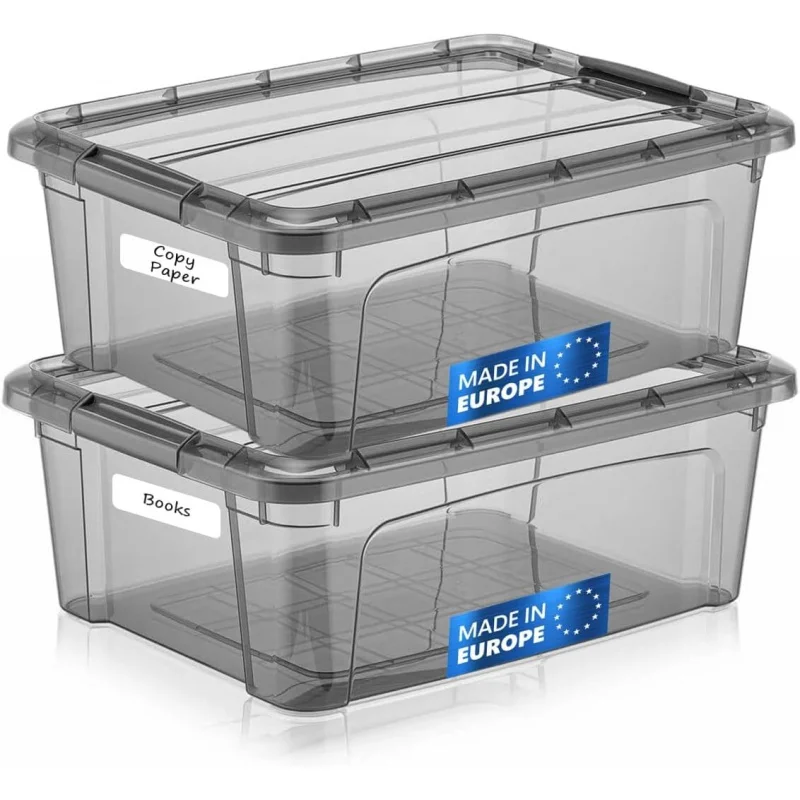 12.5 Quart Storage Bins with Lids - Plastic Containers w/ Latching Lids, Tinted (15.5”x12”x6”), Set of 2, Made in EU
12.5 Quart Storage Bins with Lids - Plastic Containers w/ Latching Lids, Tinted (15.5”x12”x6”), Set of 2, Made in EU