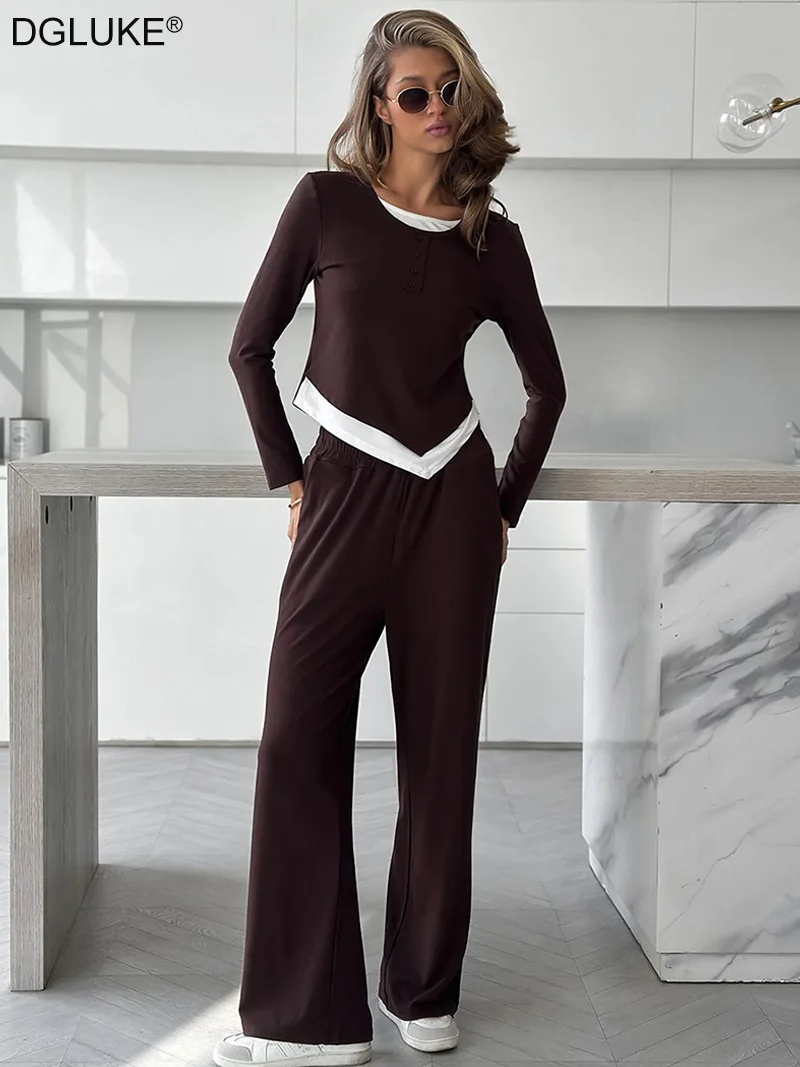 DGLUKE 2 Piece Pants Set For Women Casual Outfits Wid Leg Pants And Top Set Fashion Patchwork Travel Outfits Lounge Sets
DGLUKE 2 Piece Pants Set For Women Casual Outfits Wid Leg Pants And Top Set Fashion Patchwork Travel Outfits Lounge Sets