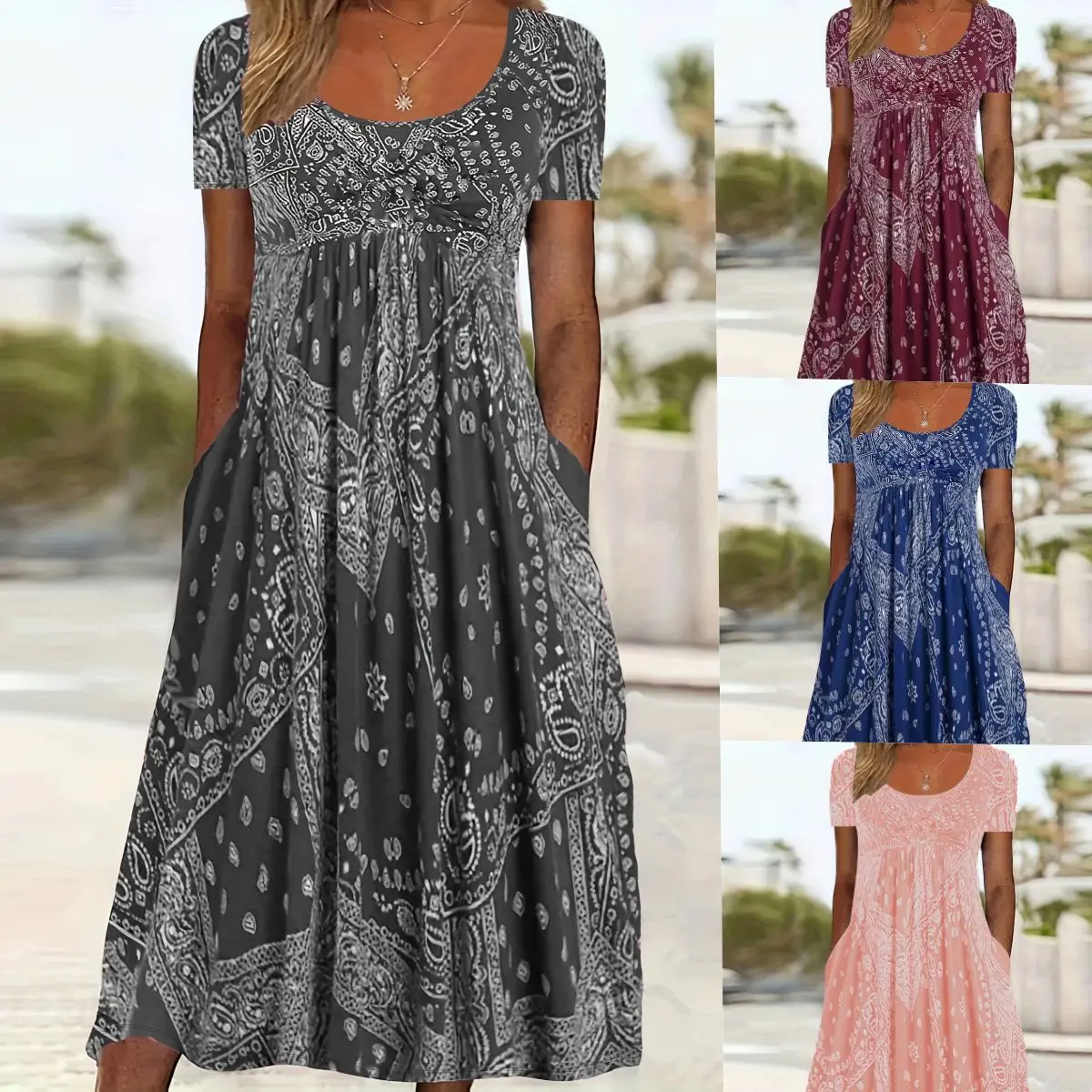 Printed Dress Women Spring Summer Round Neck Short Sleeve Maxi Dresses Retro Bohemian Floral Long Sundress Casual Beach Outfit
Printed Dress Women Spring Summer Round Neck Short Sleeve Maxi Dresses Retro Bohemian Floral Long Sundress Casual Beach Outfit