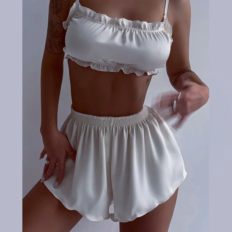 Summer New Sleeveless Camis Female Lingerie Casual Home Clothes Sexy Lady Pajamas 2 Pieces Sets Women Fashion Ice Silk Sleepwear
Summer New Sleeveless Camis Female Lingerie Casual Home Clothes Sexy Lady Pajamas 2 Pieces Sets Women Fashion Ice Silk Sleepwear