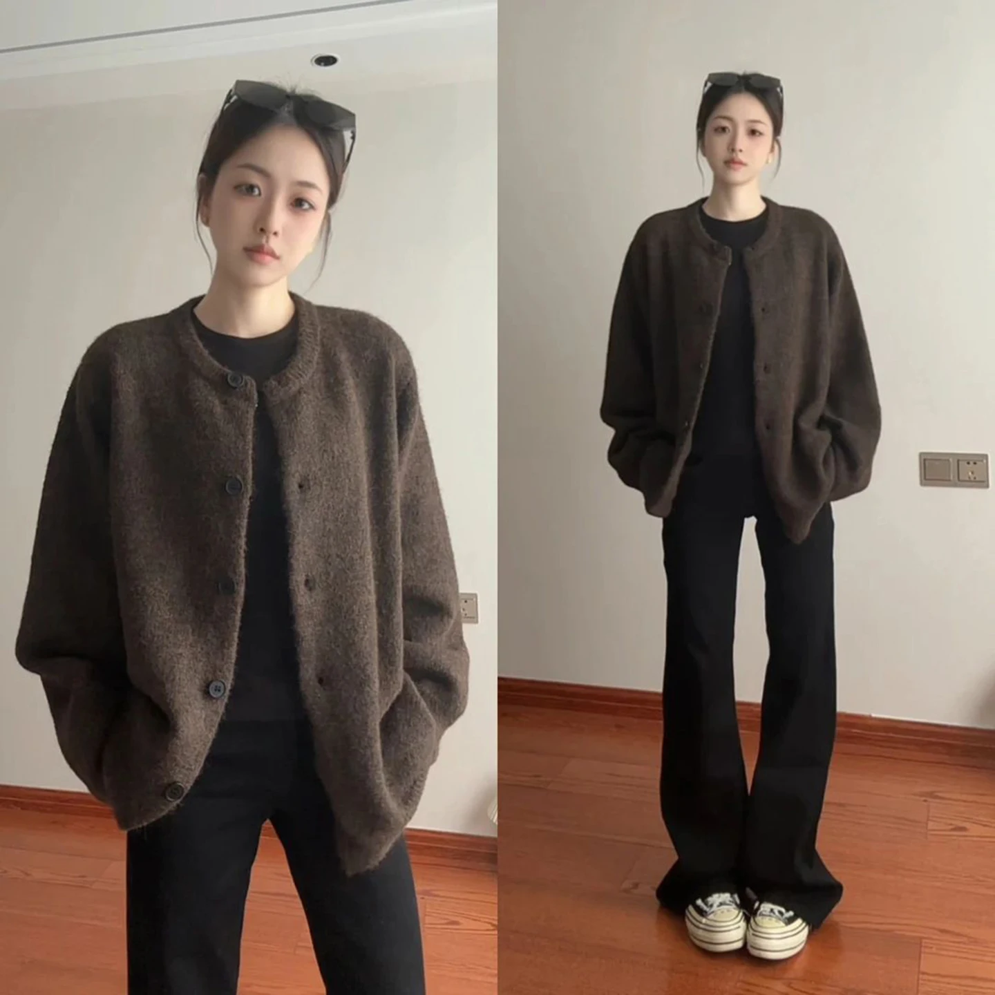 Deep Brown Preppy Style Knitted Sweater Coat Casual Loose Fit Polyester Fiber Men Women Couples Autumn Winter Knitted Jacket
Deep Brown Preppy Style Knitted Sweater Coat Casual Loose Fit Polyester Fiber Men Women Couples Autumn Winter Knitted Jacket