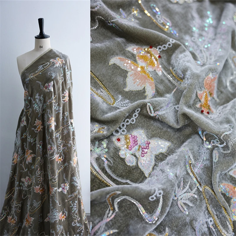 Underwater World High End Grey Silk Velvet Heavy Industry Nail Bead Embroidery Luxury Dress Clothing Designer Silk Fabric Satin
Underwater World High End Grey Silk Velvet Heavy Industry Nail Bead Embroidery Luxury Dress Clothing Designer Silk Fabric Satin