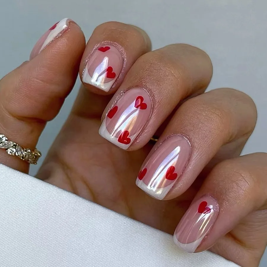 24PCS Short Square Press on Nails Pink Heart White French Design Fake Nails for Sweet Girl Valentines Day Premium False Nails 네일
24PCS Short Square Press on Nails Pink Heart White French Design Fake Nails for Sweet Girl Valentines Day Premium False Nails 네일