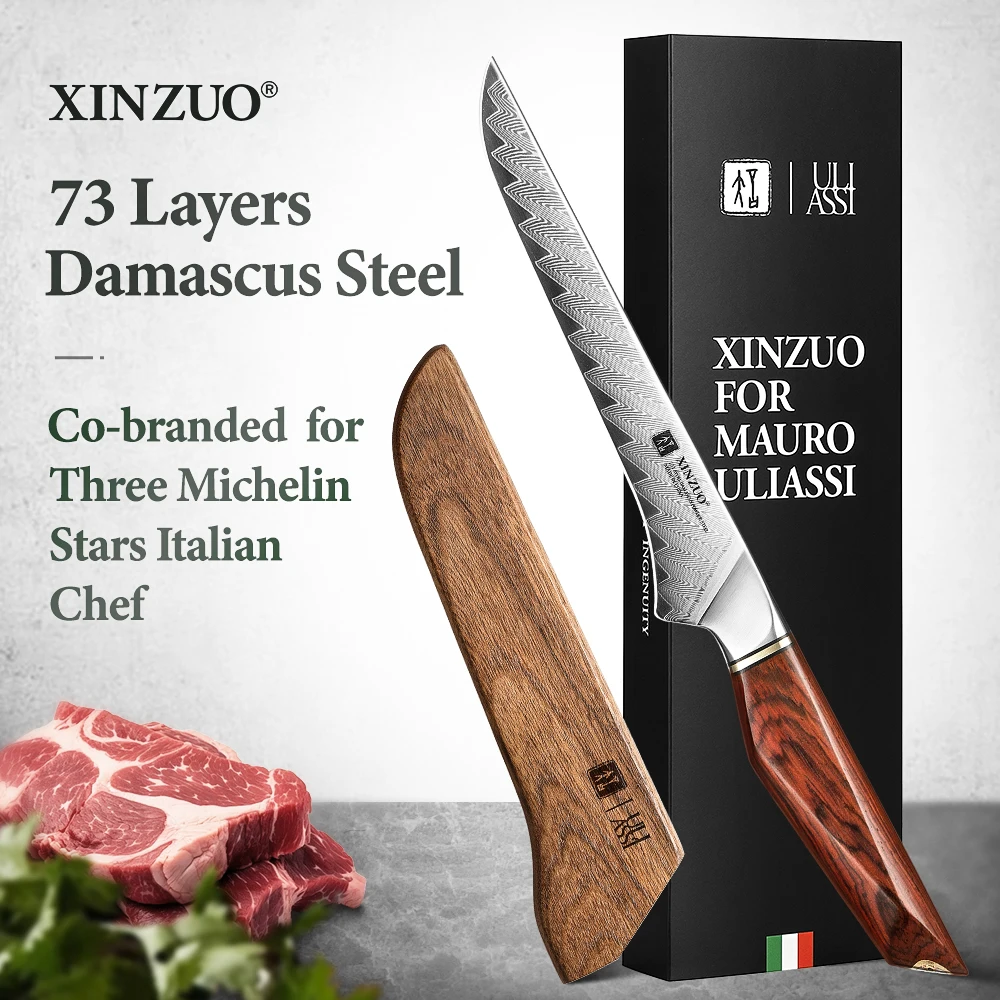 XINZUO Pro Boning Knife for Meat Boning, Golden V-Edge Sharp, S-Curve Blade Root Anti-Cut, Eco-Friendly Packaging with Sheath
XINZUO Pro Boning Knife for Meat Boning, Golden V-Edge Sharp, S-Curve Blade Root Anti-Cut, Eco-Friendly Packaging with Sheath