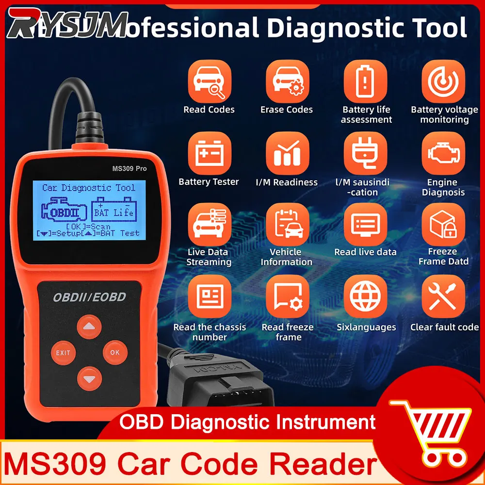 MS309 OBDII сканер автомобильный диагностический инструмент OBD2 сканер считыватель кодов неисправностей двигателя режим CAN диагностический сканирующий инструмент для Obd2 по индивидуальному заказу
MS309 OBDII сканер автомобильный диагностический инструмент OBD2 сканер считыватель кодов неисправностей двигателя режим CAN диагностический сканирующий инструмент для Obd2 по индивидуальному заказу