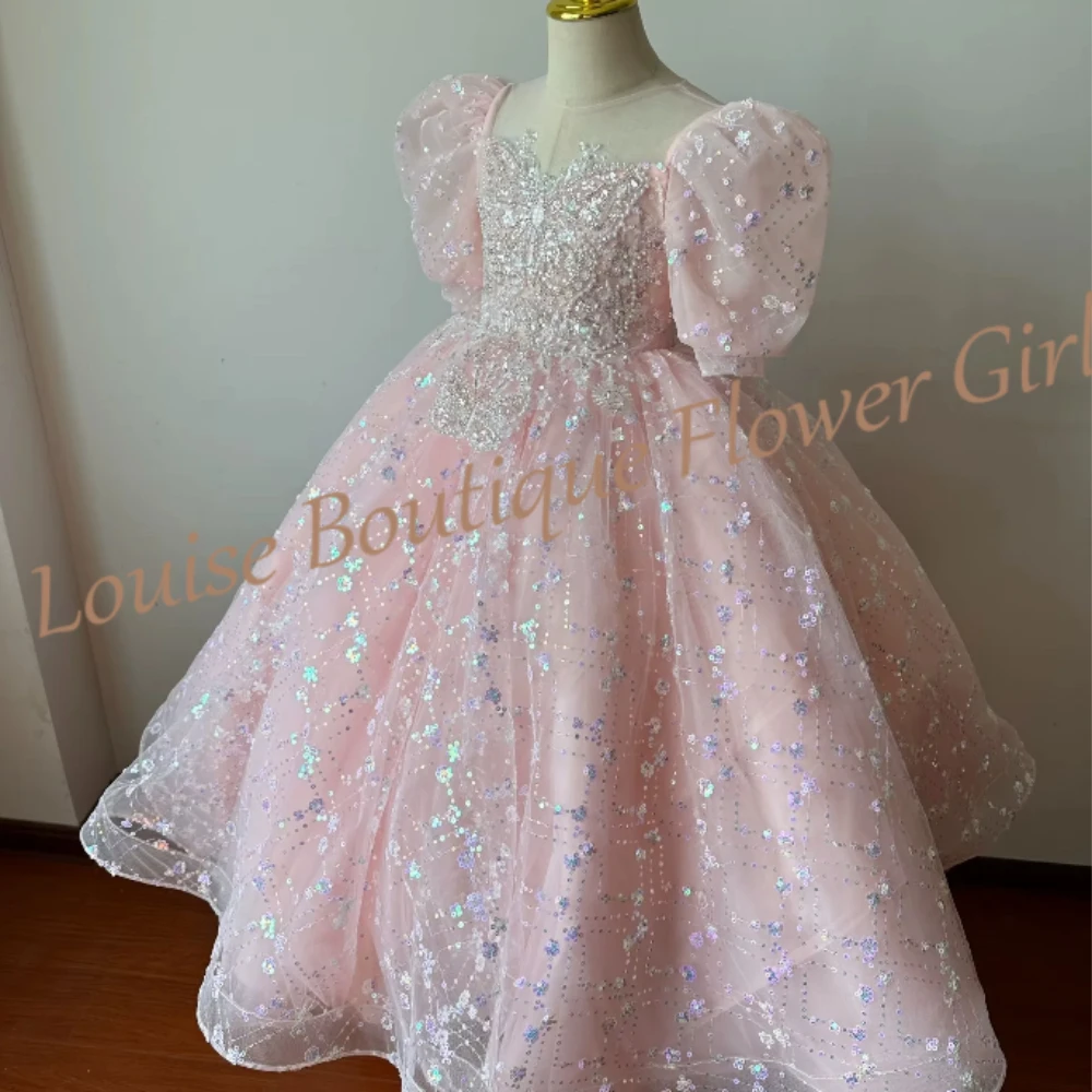 Pink Sparkling Sequined A-Line Short Sleeves Flower Girl Dress Tulle Lace Up First Communion Girl Dresses Birthday Party Gowns
Pink Sparkling Sequined A-Line Short Sleeves Flower Girl Dress Tulle Lace Up First Communion Girl Dresses Birthday Party Gowns