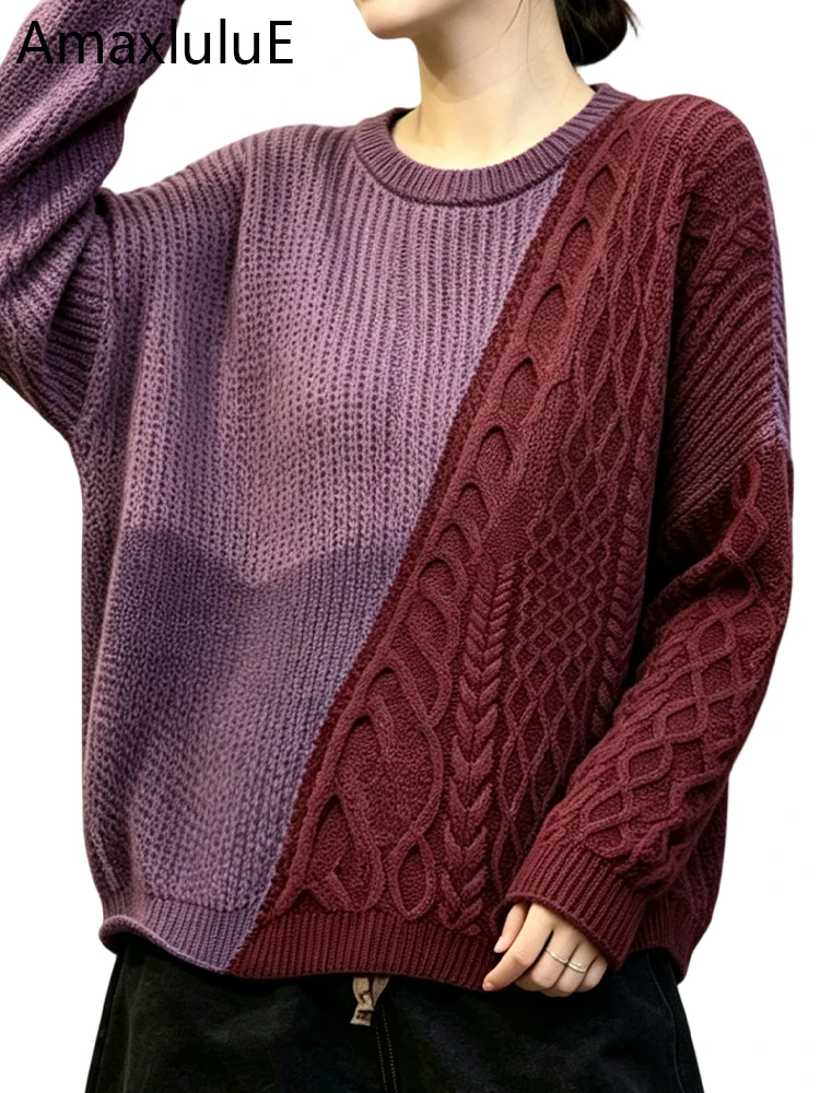Amax LuluE Fall Womens Fashion Patchwork Sweaters Loose Casual O Neck Pullover Ladies Classic Vintage Oversized Knitted Jumpers
Amax LuluE Fall Womens Fashion Patchwork Sweaters Loose Casual O Neck Pullover Ladies Classic Vintage Oversized Knitted Jumpers