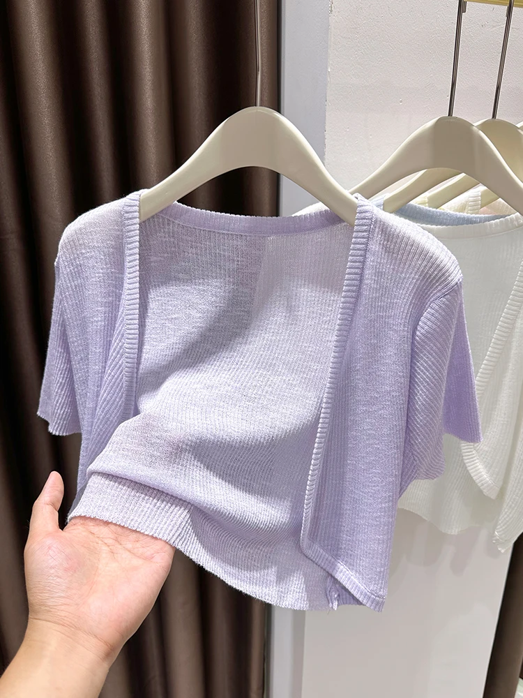 Фиолетовый вязаный кардиган из ледяного шелка с защитой от солнца для женщин, летний, короткий рукав, накидка-кардиган Aosphere
Фиолетовый вязаный кардиган из ледяного шелка с защитой от солнца для женщин, летний, короткий рукав, накидка-кардиган Aosphere