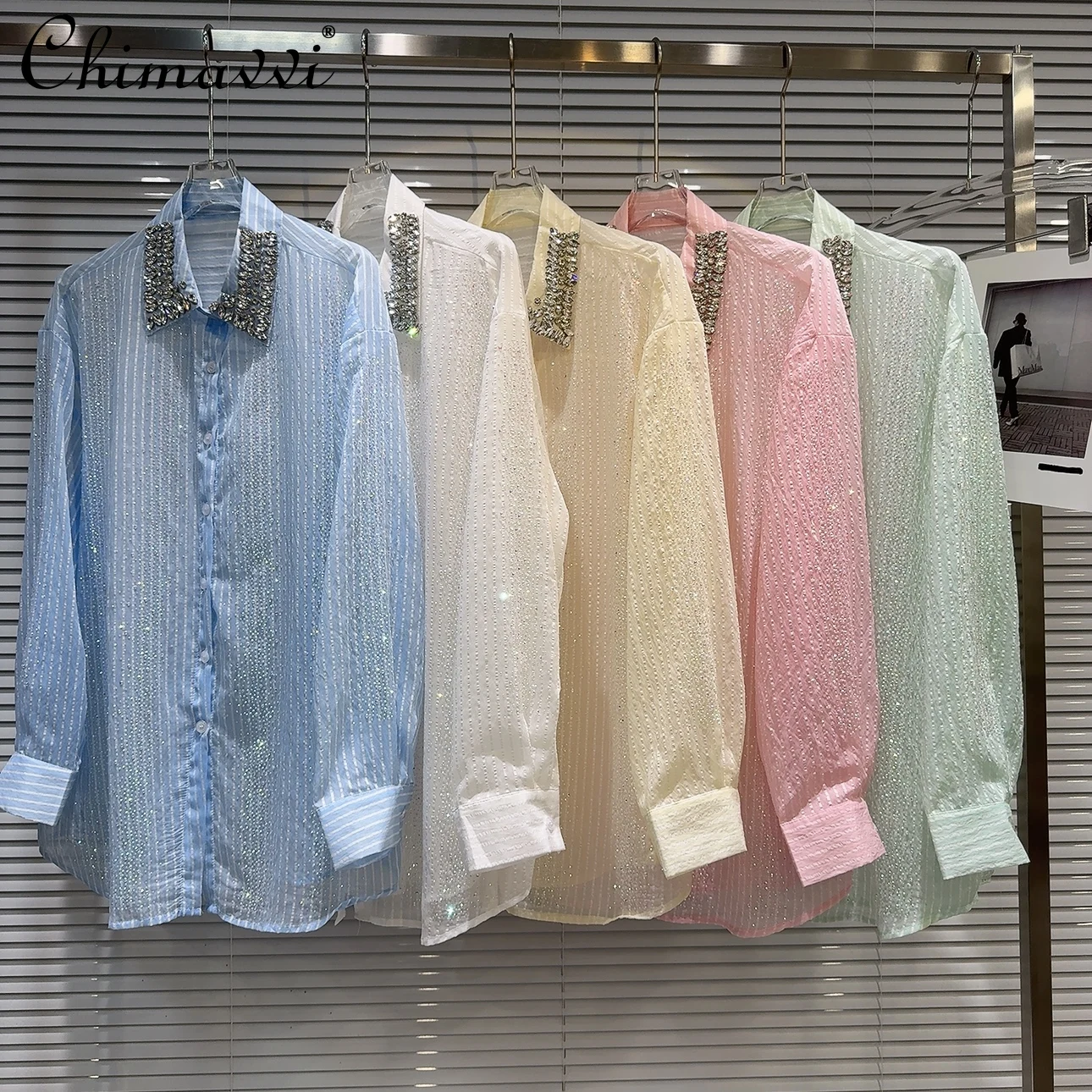 2024 Summer New Heavy Beaded Collar Rhinestone Candy Color Sun Protection Shirt Fashion Long Sleeve Sweet Elegant Loose Blouse
2024 Summer New Heavy Beaded Collar Rhinestone Candy Color Sun Protection Shirt Fashion Long Sleeve Sweet Elegant Loose Blouse