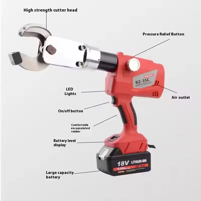 18V Heavy Duty Electric Hydraulic Cable Cutter Kit Cordless 18V Battery Poweredfor Cutting Cu/Al Armored DIY
18V Heavy Duty Electric Hydraulic Cable Cutter Kit Cordless 18V Battery Poweredfor Cutting Cu/Al Armored DIY
