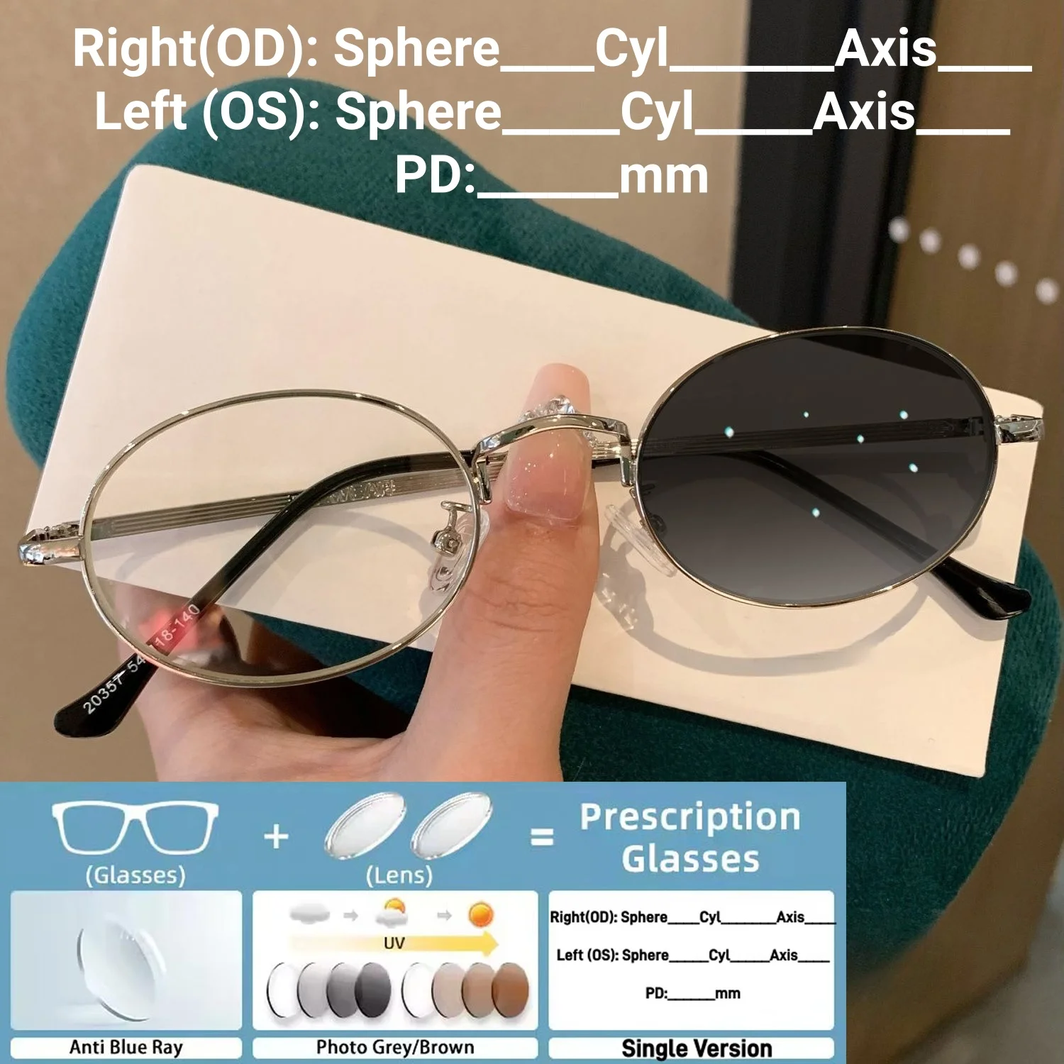Luxury Photochromic Prescription Glasses Fashion Design Oval Frame Near Sight Customize Eyeglasses Finished Sunglasses Diopter
Luxury Photochromic Prescription Glasses Fashion Design Oval Frame Near Sight Customize Eyeglasses Finished Sunglasses Diopter