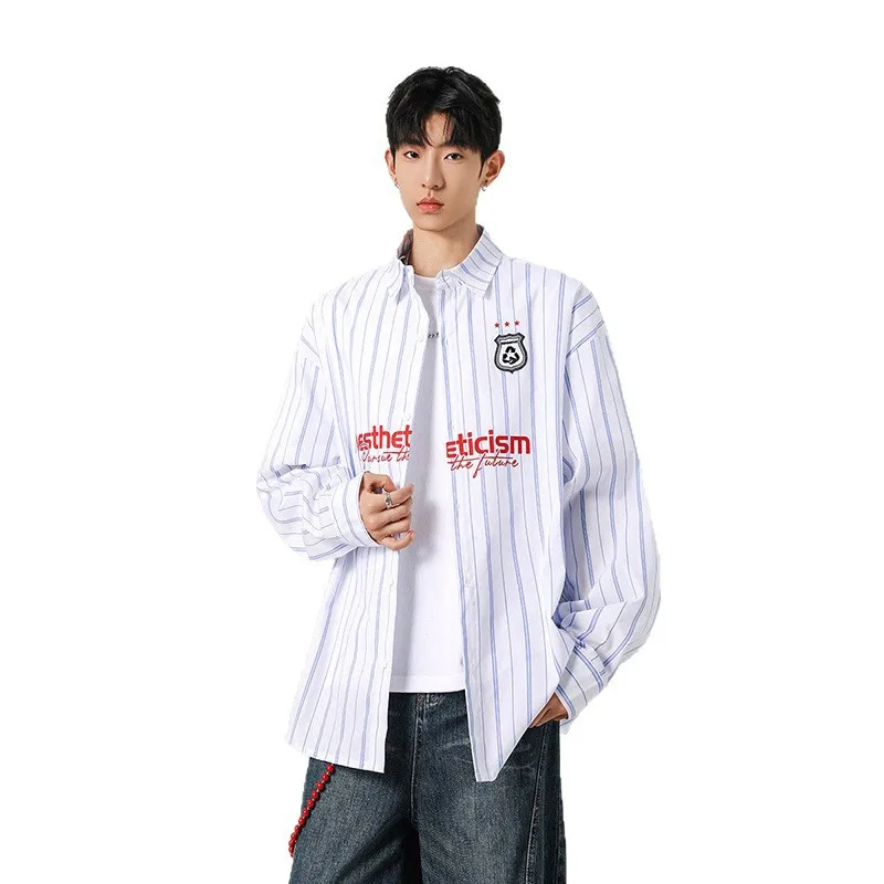Cotton Striped Mens shirt with Letter print , American academic style full sleeve shirts, vintage casual Men's clothing
Cotton Striped Mens shirt with Letter print , American academic style full sleeve shirts, vintage casual Men's clothing
