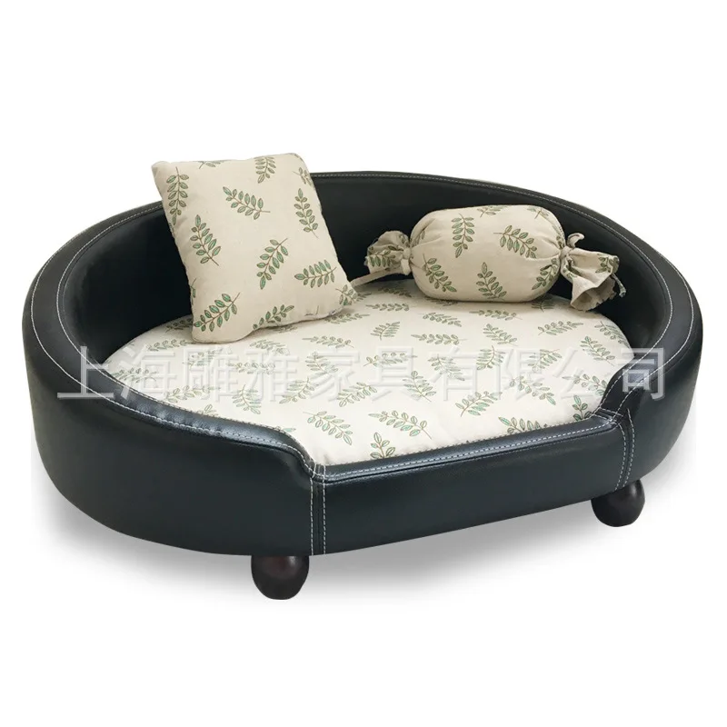 Роскошная приподнятая большая деревянная кровать для собак, портативная железная кровать, розовый шкаф с одеялом, мягкая для собак, пещера