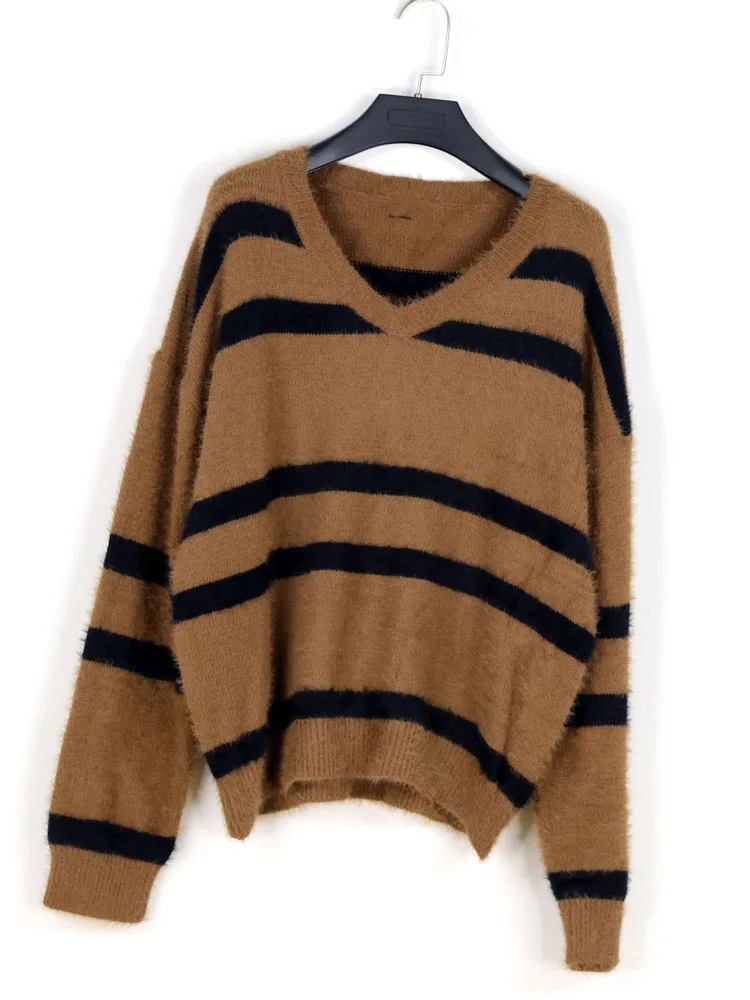 Свободная женская трикотажная основа Long Sve irt Mouton Soft Lazy Sle Осень Зима Полиэфирное волокно Street Sle V-ne в полоску...
Свободная женская трикотажная основа Long Sve irt Mouton Soft Lazy Sle Осень Зима Полиэфирное волокно Street Sle V-ne в полоску...