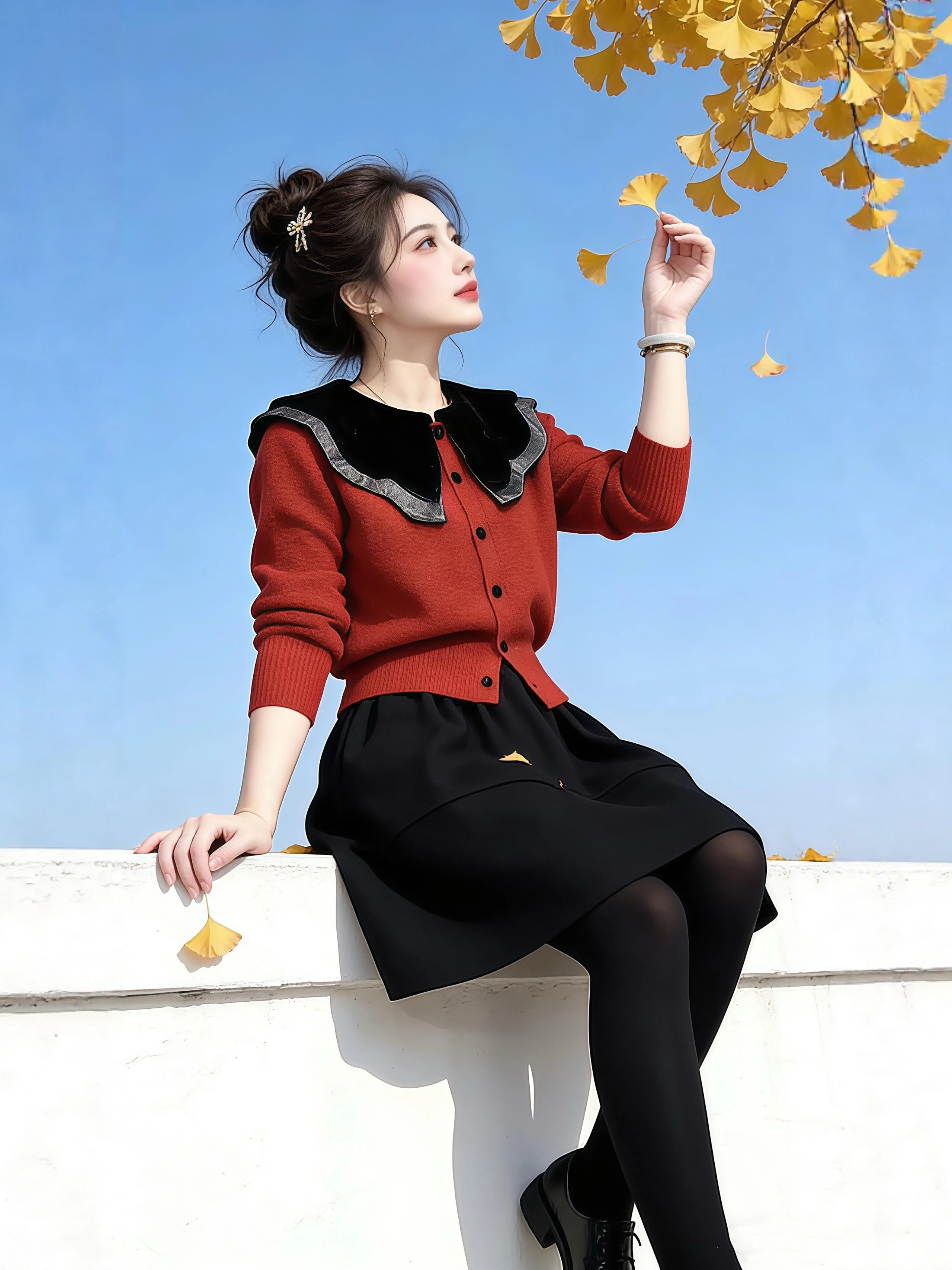 Red And Black Knitted Sweater And Skirt Set Women's Casual Style High Waist Short Length Long Sleeve round Neck Single B...
Red And Black Knitted Sweater And Skirt Set Women's Casual Style High Waist Short Length Long Sleeve round Neck Single B...
