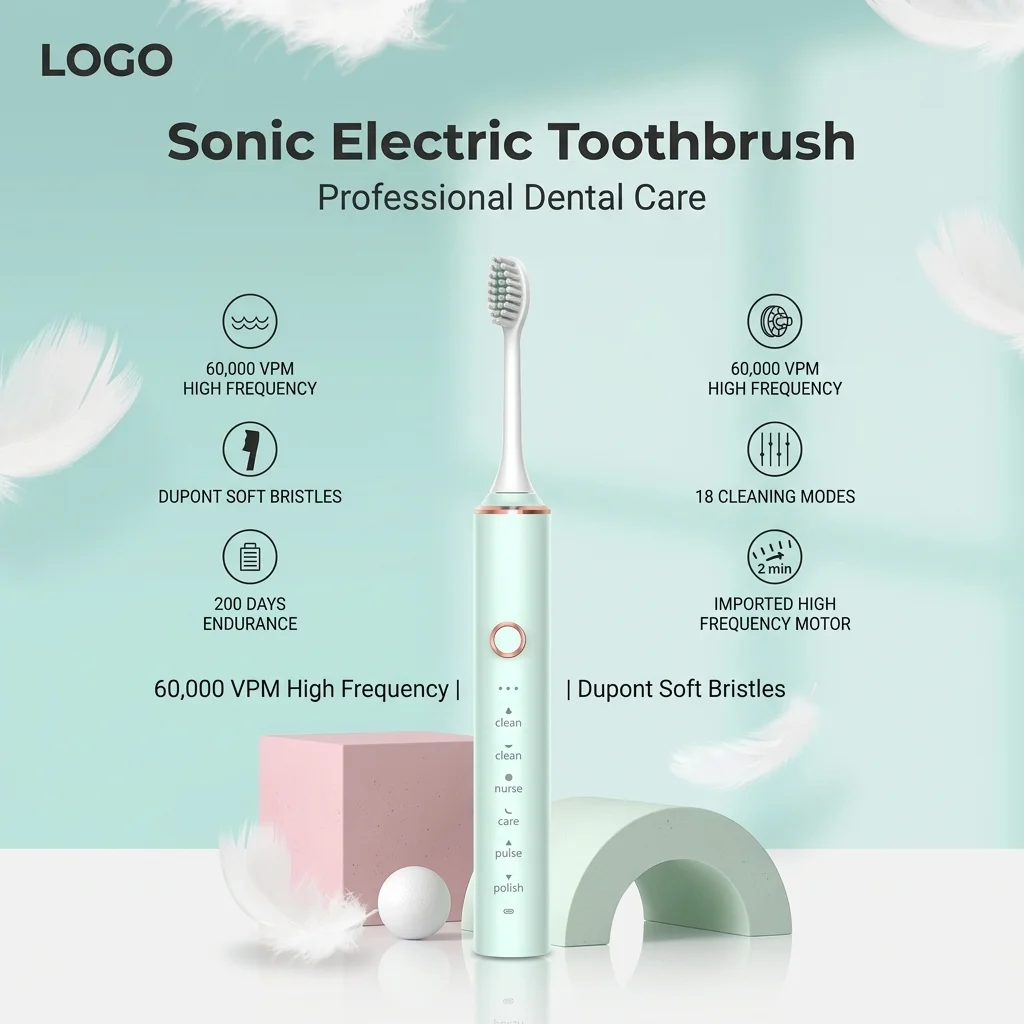 Adult Sonic Electric Toothbrush Rechargeable 18 Cleaning Modes DuPont Soft Bristles IPX7 Waterproof for Oral Care
Adult Sonic Electric Toothbrush Rechargeable 18 Cleaning Modes DuPont Soft Bristles IPX7 Waterproof for Oral Care