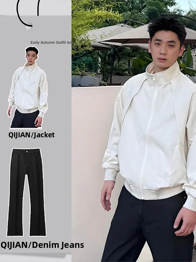 American Sle Tee-Proof Stand Collar Men's Flight Jaet Set with Straight Leg Jeans for Autumn Seasonal Outfit Combination
American Sle Tee-Proof Stand Collar Men's Flight Jaet Set with Straight Leg Jeans for Autumn Seasonal Outfit Combination