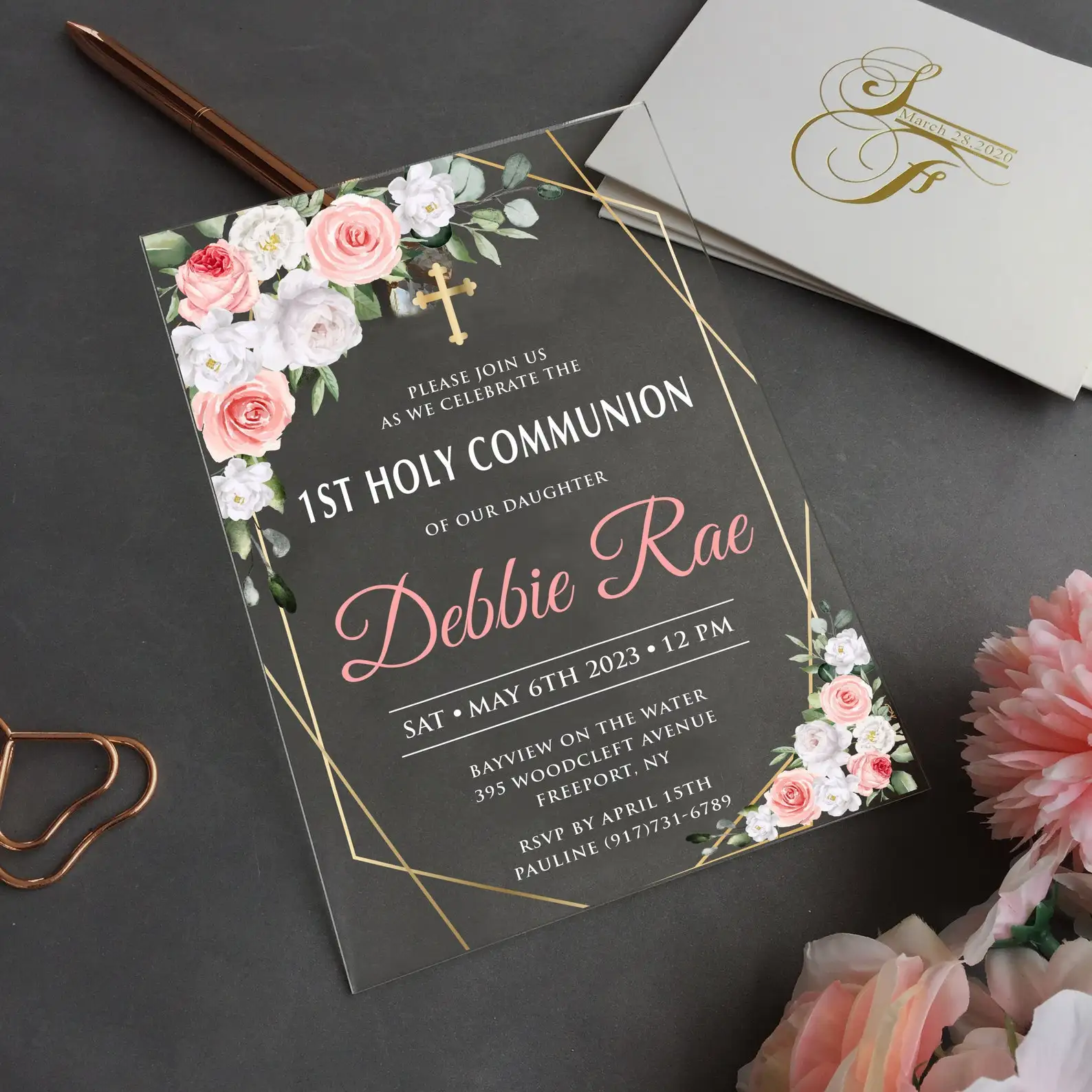 Acrylic Invite for First Holy Communion Custom Acrylic Baby Shower Invite Christening Acrylic Invitation Pink Blush White Flower
Acrylic Invite for First Holy Communion Custom Acrylic Baby Shower Invite Christening Acrylic Invitation Pink Blush White Flower
