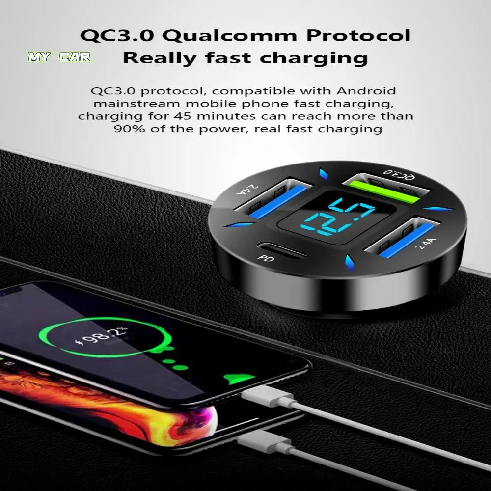 Four Digital Display Quick Charge 66W Car Phone Charger Adapter Car Charging Head Digital Car Charger 4 Ports Car USB Charger
Four Digital Display Quick Charge 66W Car Phone Charger Adapter Car Charging Head Digital Car Charger 4 Ports Car USB Charger