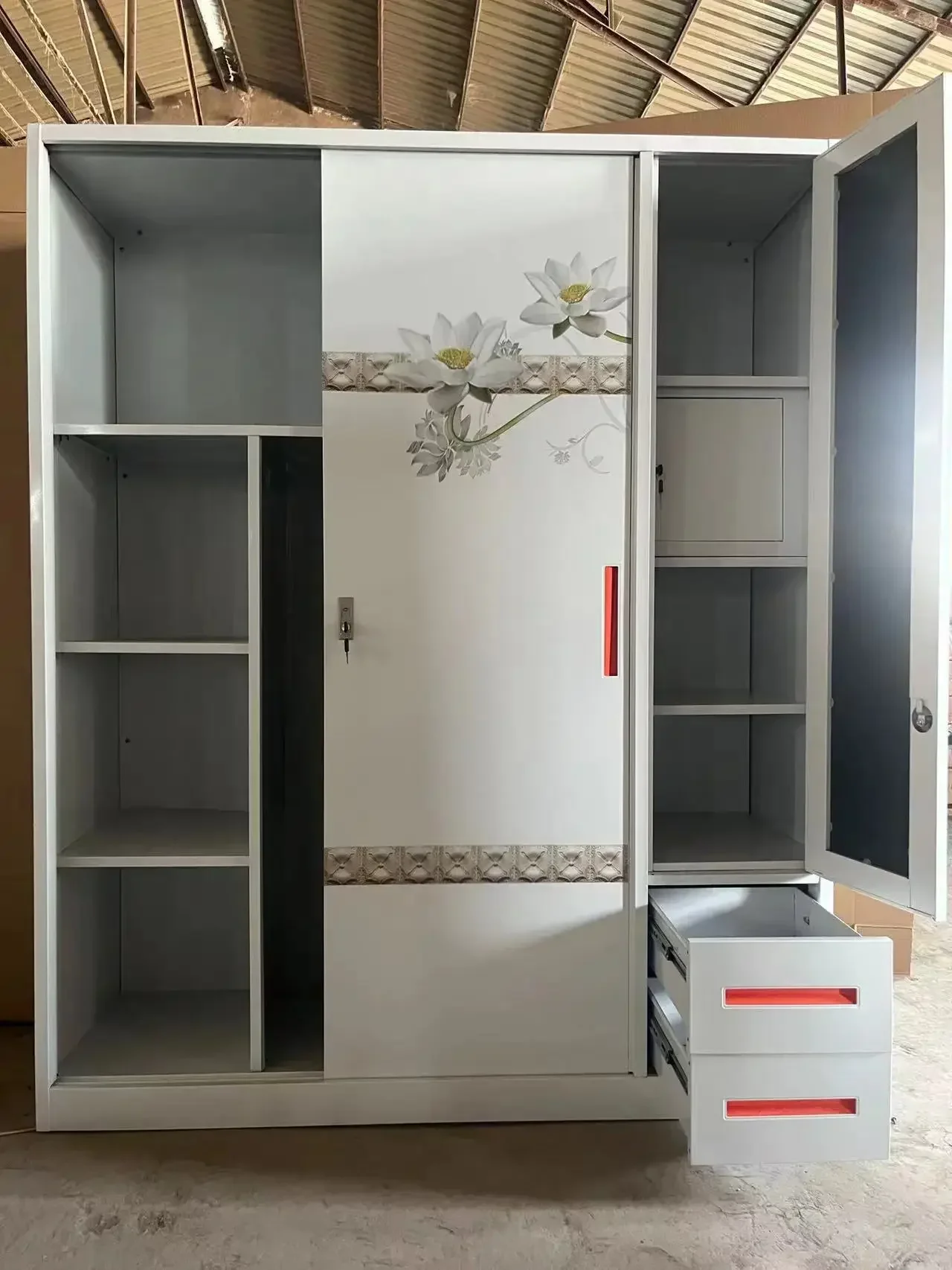 A Different Colour Steel Almirah Design Customized 3 Door Design Large Steel Home Storage With Glass Sliding Door
A Different Colour Steel Almirah Design Customized 3 Door Design Large Steel Home Storage With Glass Sliding Door