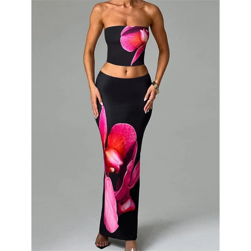 Sexy Women 2 Pieces Outfits Floral Print Tube Tops and Elastic Waist Bodycon Long Skirts Sets Summer Streetwear
Sexy Women 2 Pieces Outfits Floral Print Tube Tops and Elastic Waist Bodycon Long Skirts Sets Summer Streetwear